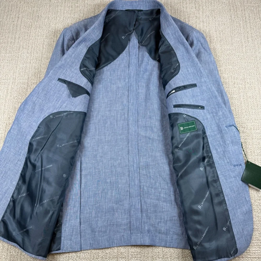 NEW Brooks Brothers Mens 42L Blue 100% Linen Two Button Sport Coat Blazer